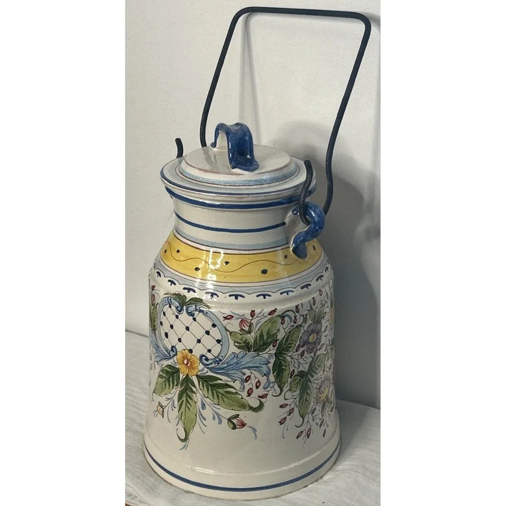Ginger Jar Made for Gumps Blue Yellow 100% HAND PAINTED IN ITALY 10 lbs 15